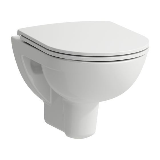 Laufen Tiefspül-WC Set wandhängend Pro 490x360x350mm, mit Sitz, spülrandlos, kurze Ausführung, offene Befestigung, Weiß