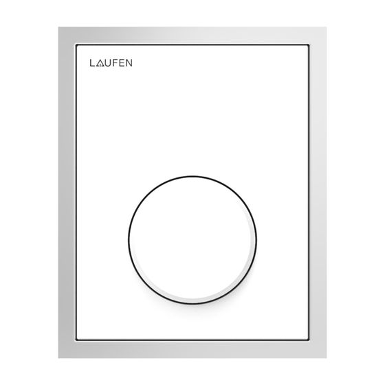 Laufen Installationssyt., INEO AU108 Urinal Drückerplatte Glas Weiß, polierte Edelstahlrahmen, inkl Kartuschenventil 107x132x1mm
