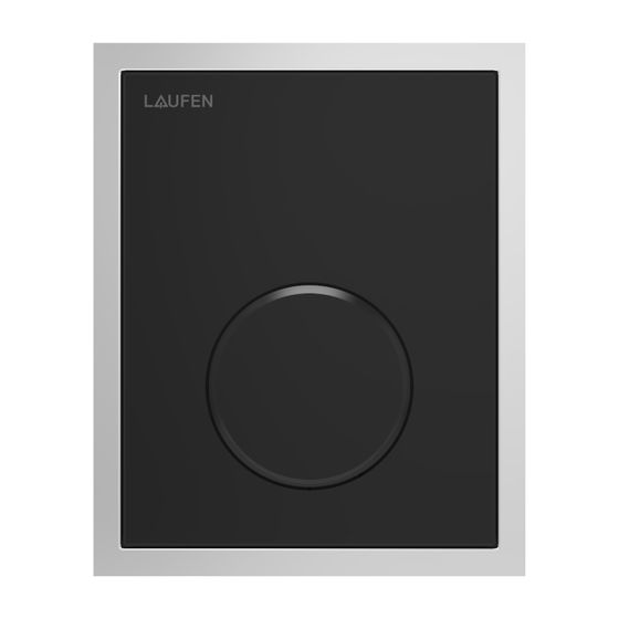 Laufen Installationssyt., INEO AU108 Urinal Drückerplatte Glas Schwarz, polierte Edelstahlrahmen, inkl Kartuschenv. 107x132x1mm
