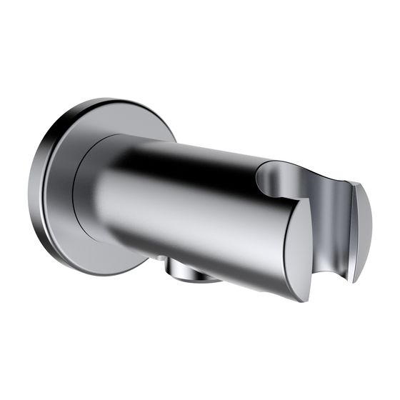 Laufen Anschlussbogen Twin für Handbrause, fester Halter, PVD Edelstahl-Optik, Auslad. 77mm, Rückflussve., runde Rosette, Vollm.