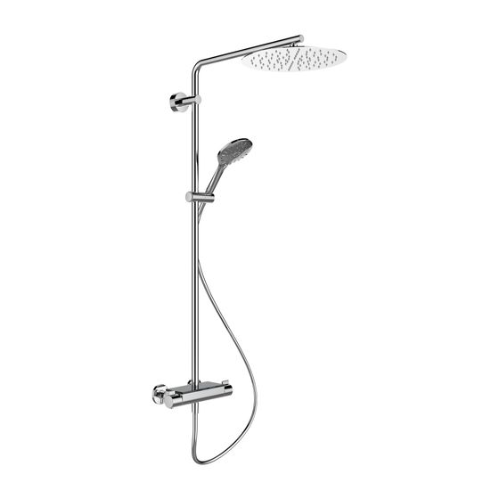 Laufen Thermostatisches Duschsystem Vivid, mit Ablage, Brausenarm Kopfbrause Durchmesser 300mm, Schlauch 1600mm, Handbrausechrom