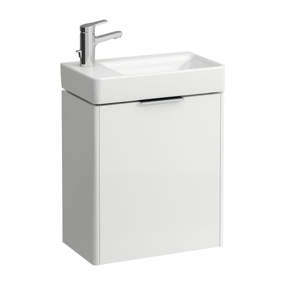 Laufen Waschtischunterbau BASE für Pro S 267x460x515mm, glänzend Weiß, 1 Tür Scharnier links mit Griff Aluminium eloxiert