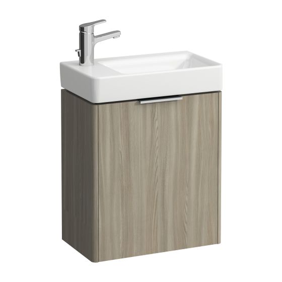 Laufen Waschtischunterbau BASE für Pro S 267x460x515mm, Ulme hell, 1 Tür Scharnier links mit Griff Aluminium eloxiert