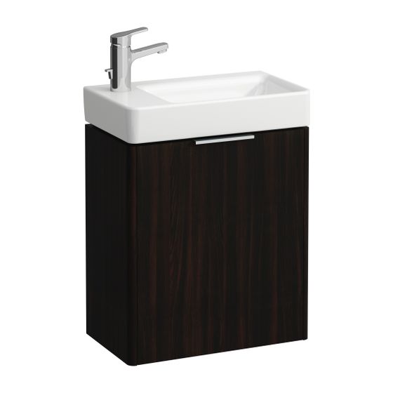 Laufen Waschtischunterbau BASE für Pro S 267x460x515mm, Ulme dunkel, 1 Tür Scharnier links mit Griff Aluminium eloxiert