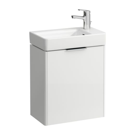 Laufen Waschtischunterbau BASE für Pro S 267x460x515mm, Mattweiß, 1 Tür Scharnier rechts mit Griff Aluminium eloxiert
