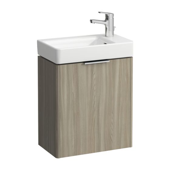 Laufen Waschtischunterbau BASE für Pro S 267x460x515mm, Ulme hell, 1 Tür Scharnier rechts mit Griff Aluminium eloxiert