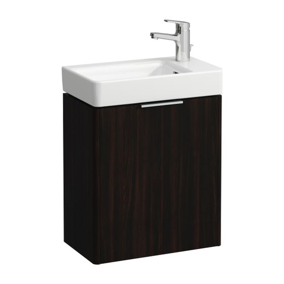 Laufen Waschtischunterbau BASE für Pro S 267x460x515mm, Ulme dunkel, 1 Tür Scharnier rechts mit Griff Aluminium eloxiert