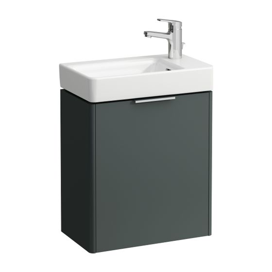 Laufen Waschtischunterbau BASE für Pro S 267x460x515mm, Verkehrsgrau, 1 Tür Scharnier rechts mit Griff Aluminium eloxiert