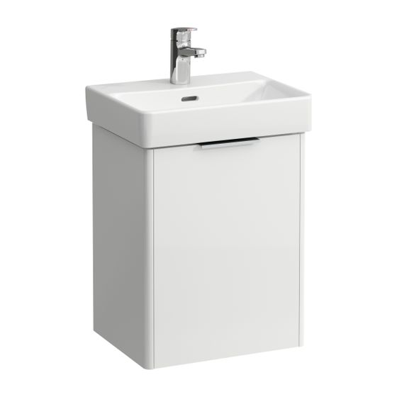 Laufen Waschtischunterbau BASE für Pro S 321x415x515mm, Mattweiß, 1 Tür Scharnier rechts mit Griff Aluminium eloxiert