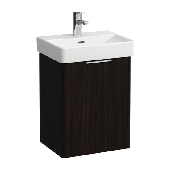 Laufen Waschtischunterbau BASE für Pro S 321x415x515mm, Ulme dunkel, 1 Tür Scharnier rechts mit Griff Aluminium eloxiert