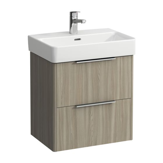 Laufen Waschtischunterbau BASE für Pro S 358x520x515mm, Ulme hell, 2 Schubladen mit Griff Aluminium eloxiert