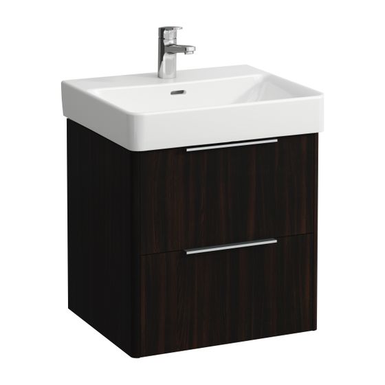 Laufen Waschtischunterbau BASE für Pro S 438x520x515mm, Ulme dunkel, 2 Schubladen mit Griff Aluminium eloxiert