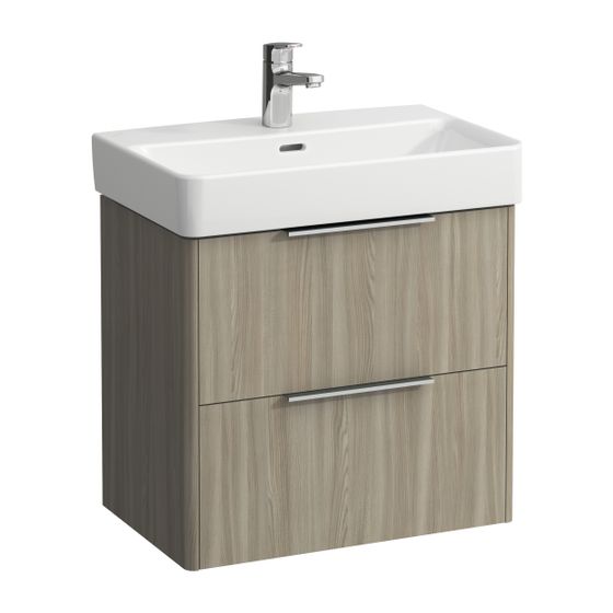 Laufen Waschtischunterbau BASE für Pro S 358x570x515mm, Ulme hell, 2 Schubladen mit Griff Aluminium eloxiert