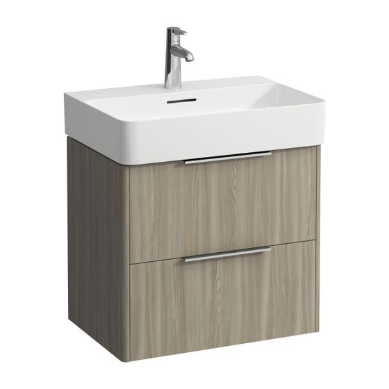 Laufen Waschtischunterbau BASE für VAL 391x583x515mm, Ulme hell, 2 Schubladen mit Griff Aluminium eloxiert
