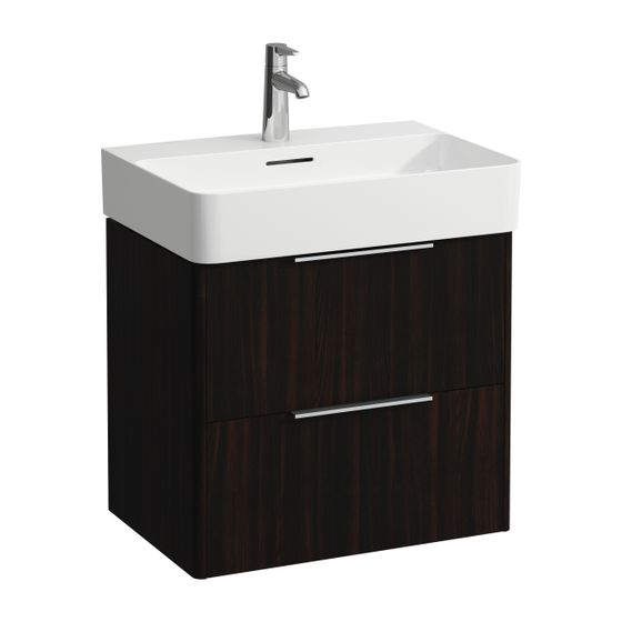 Laufen Waschtischunterbau BASE für VAL 391x583x515mm, Ulme dunkel, 2 Schubladen mit Griff Aluminium eloxiert