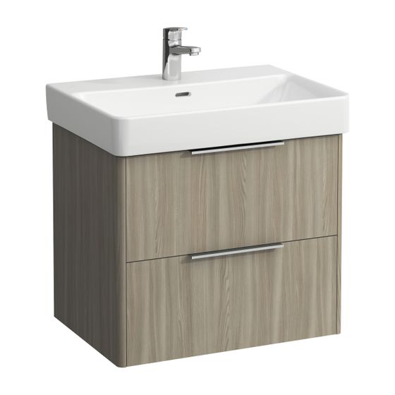 Laufen Waschtischunterbau BASE für Pro S 438x615x515mm, Ulme hell, 2 Schubladen mit Griff Aluminium eloxiert