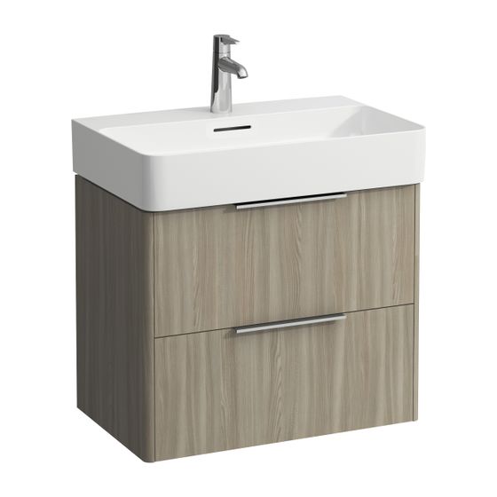 Laufen Waschtischunterbau BASE für VAL 391x635x515mm, Ulme hell, 2 Schubladen mit Griff Aluminium eloxiert
