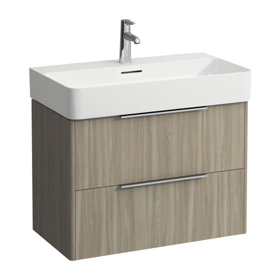 Laufen Waschtischunterbau BASE für VAL 391x733x515mm, Ulme hell, 2 Schubladen mit Griff Aluminium eloxiert