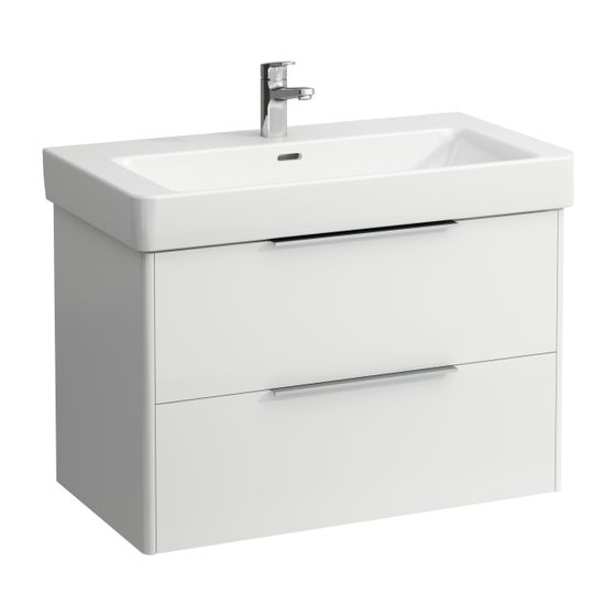 Laufen Waschtischunterbau BASE für Pro S 438x809x515mm, Mattweiß, 2 Schubladen mit Griff Aluminium eloxiert