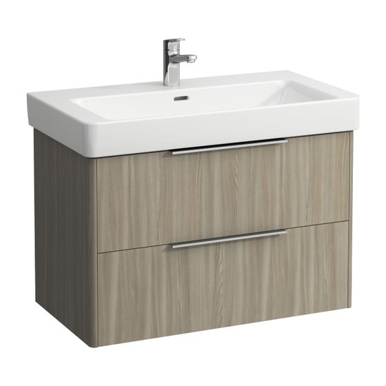 Laufen Waschtischunterbau BASE für Pro S 438x809x515mm, Ulme hell, 2 Schubladen mit Griff Aluminium eloxiert