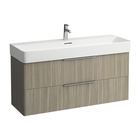 Laufen Waschtischunterbau BASE für VAL 391x1180x515mm, Ulme hell, 2 Schubladen mit Griff Aluminium eloxiert