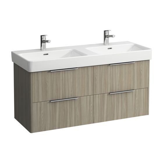 Laufen Waschtischunterbau BASE für Pro S 438x1159x515mm, Ulme hell, 4 Schubladen mit Griff Aluminium eloxiert