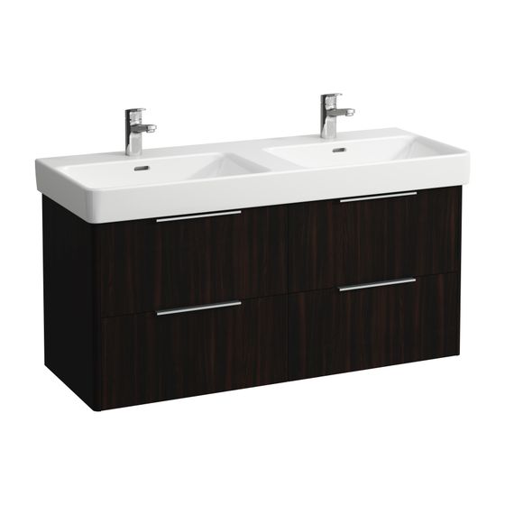 Laufen Waschtischunterbau BASE für Pro S 438x1159x515mm, Ulme dunkel, 4 Schubladen mit Griff Aluminium eloxiert