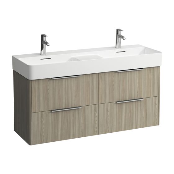 Laufen Waschtischunterbau BASE für VAL 391x1178mm, Ulme hell,5x515mm, 4 Schubladen mit Griff Aluminium eloxiert