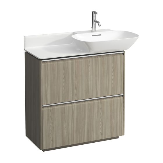 Laufen Waschtischunterbau BASE für INO 348x769x768mm, Ulme hell, bodenstehend 2 Schubladen mit Griff Aluminium eloxiert