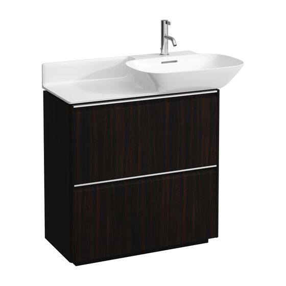 Laufen Waschtischunterbau BASE für INO 348x769x768mm, Ulme dunkel, bodenstehend 2 Schubladen mit Griff Aluminium eloxiert