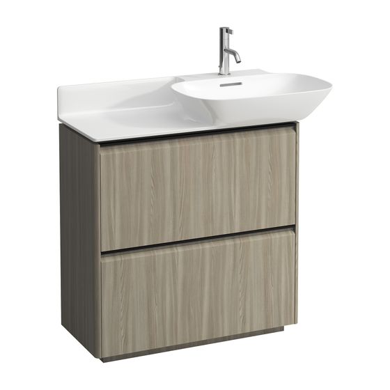Laufen Waschtischunterbau BASE für INO 348x769x768mm, Ulme hell, Schwarz, bodenstehend 2 Schubladen mit Griff Aluminium