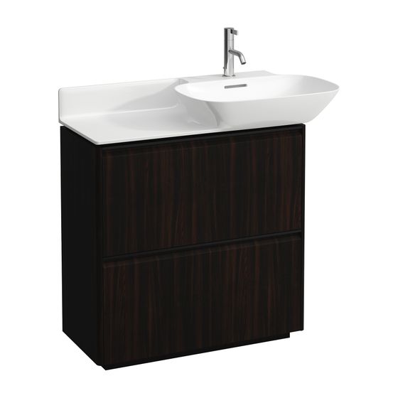 Laufen Waschtischunterbau BASE für INO 348x769x768mm, Ulme dunkel, Schwarz, bodenstehend 2 Schubladen mit Griff Aluminium