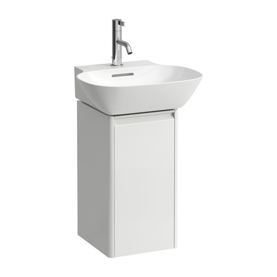 Laufen Waschtischunterbau BASE für INO 296x277x515mm, glänzend Weiß, 1 Tür Scharnier rechts mit Griff Aluminium eloxiert