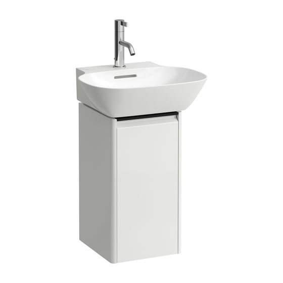 Laufen Waschtischunterbau BASE für INO 296x277x515mm, glänzend Schwarz, Weiß, 1 Tür Scharnier rechts mit Griff Aluminium
