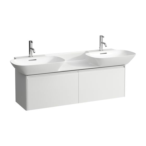 Laufen Waschtischunterbau BASE für INO 348x1170x362mm, Mattweiß, 2 Schubladen mit Griff Aluminium eloxiert