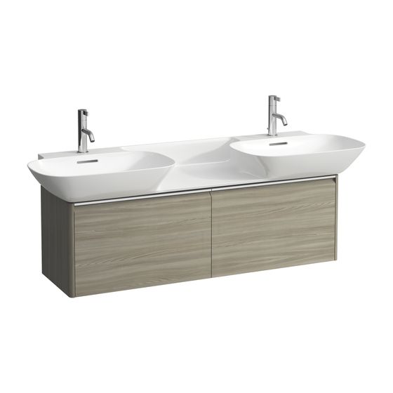 Laufen Waschtischunterbau BASE für INO 348x1170x362mm, Ulme hell, 2 Schubladen mit Griff Aluminium eloxiert