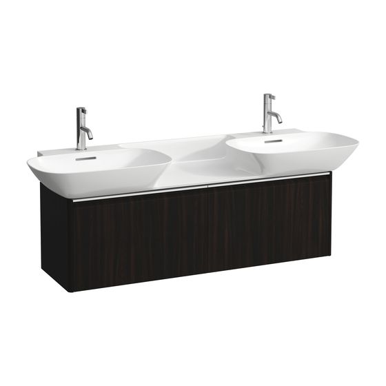 Laufen Waschtischunterbau BASE für INO 348x1170x362mm, Ulme dunkel, 2 Schubladen mit Griff Aluminium eloxiert