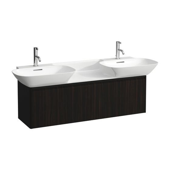 Laufen Waschtischunterbau BASE für INO 348x1170x362mm, Ulme dunkel, Schwarz, 2 Schubladen mit Griff Aluminium