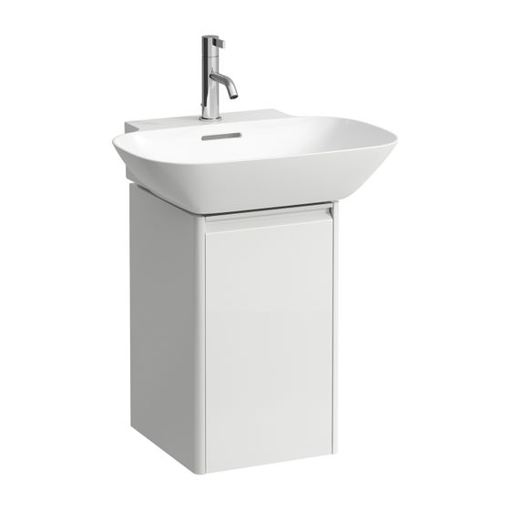 Laufen Waschtischunterbau BASE für INO 339x317x515mm, glänzend Weiß, 1 Tür Scharnier links mit Griff Aluminium eloxiert