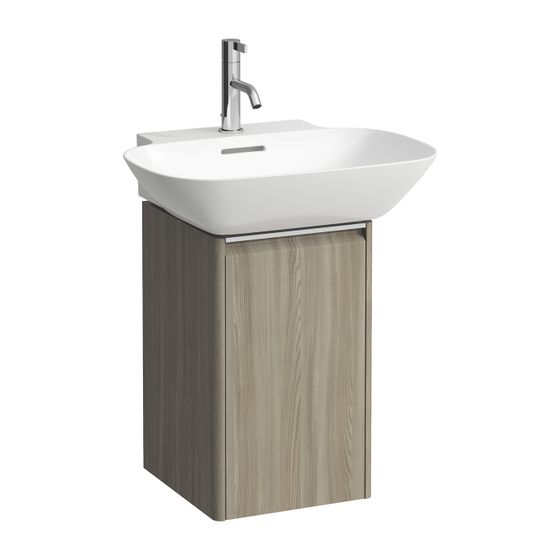 Laufen Waschtischunterbau BASE für INO 339x317x515mm, Ulme hell, 1 Tür Scharnier rechts mit Griff Aluminium eloxiert