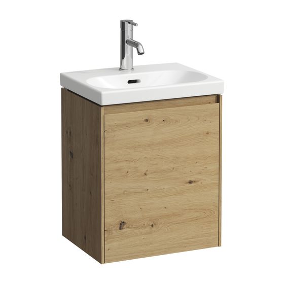 Laufen Waschtischunterbau LANI 339x437x515mm, Wildeiche, 1 Tür Scharnier rechts, Glasabl. fix, für LUA