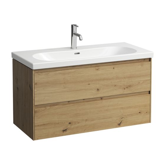 Laufen Waschtischunterbau LANI 442x984x515mm, Wildeiche, mit 2 Schubladen, Griffleiste Vollauszug, Soft-Close, für LUA