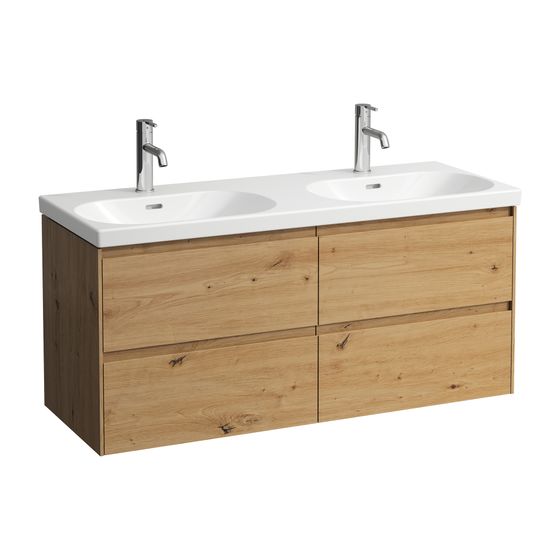 Laufen Waschtischunterbau LANI 442x1182x515mm, Wildeiche, mit 4 Schubladen, Griffleiste Vollauszug, Soft-Close, für LUA