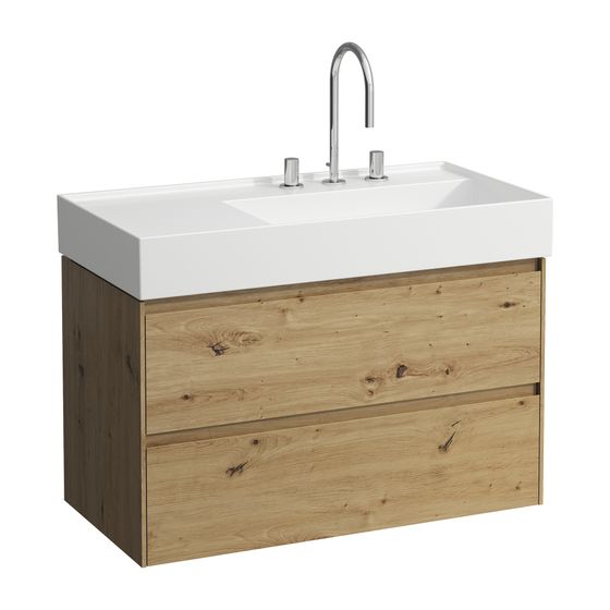 Laufen Waschtischunterbau LANI 448x882x515mm, Wildeiche, 2 Schubladen, Griffleiste Vollausz., Soft-Close, für Kartell H810339
