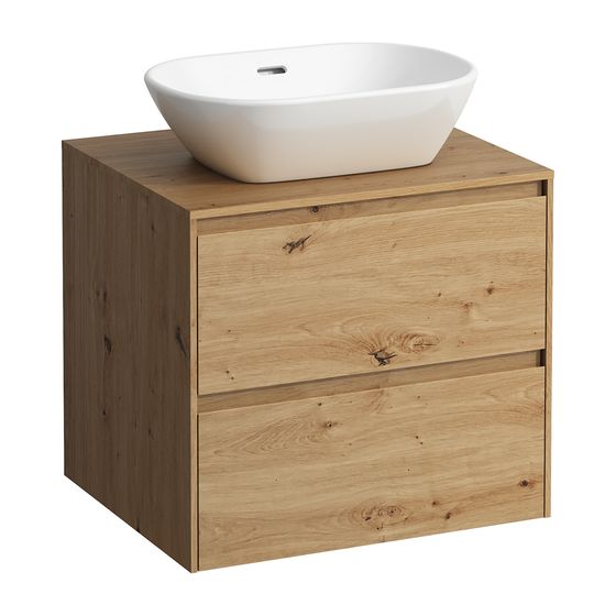 Laufen Waschtisch Unterbau u. Platte Schubladenel. LANI 493x585x527mm, Wildeiche, Ausschnitt mittig, 2 Schubladen, Abdpl. 12mm