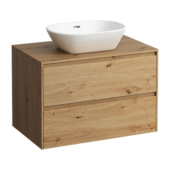 Laufen Waschtisch Unterbau u. Platte Schubladenel. LANI 493x785x527mm, Wildeiche, Ausschnitt mittig, 2 Schubladen, Abdpl. 12mm