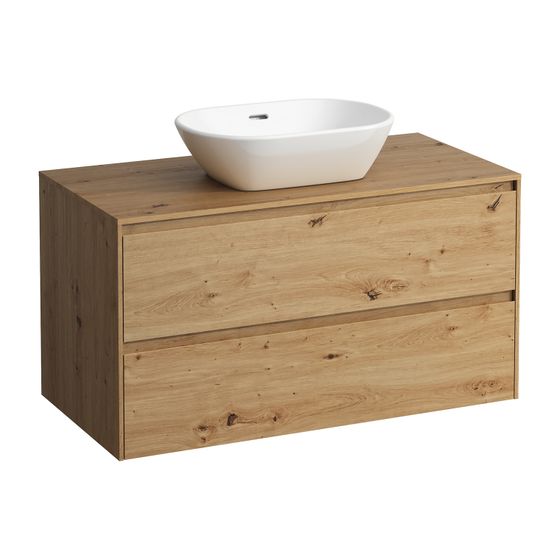 Laufen Waschtisch Unterbau u. Platte Schubladenel. LANI 493x985x527mm, Wildeiche, Ausschnitt mittig, 2 Schubladen, Abdpl. 12mm