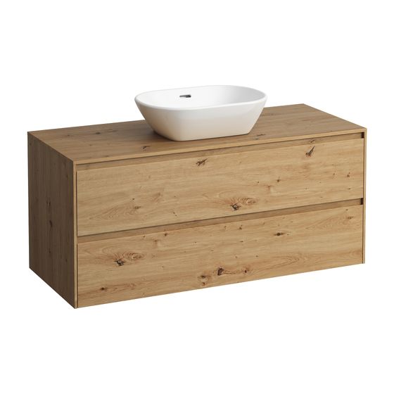 Laufen Waschtisch Unterbau u. Platte Schubladenel. LANI 493x1182x527mm, Wildeiche, Ausschnitt mittig, 2 Schubladen, Abdpl. 12mm
