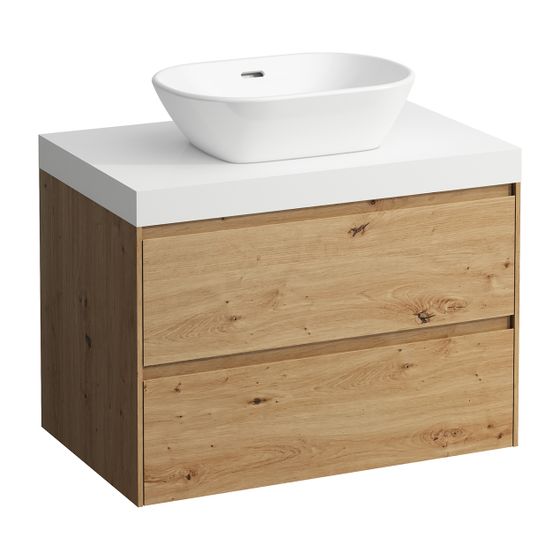 Laufen WT Unterbau u. Platte, Modular System, LANI 495x785x580mm, Wildeiche, Mattweiß, Ausschnitt mittig, 2 Schubladen