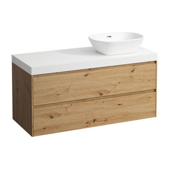 Laufen WT Unterbau u. Platte, Modular System, LANI 495x1185x580mm, Wildeiche, Mattweiß, Ausschn. R, 2 Schubl.